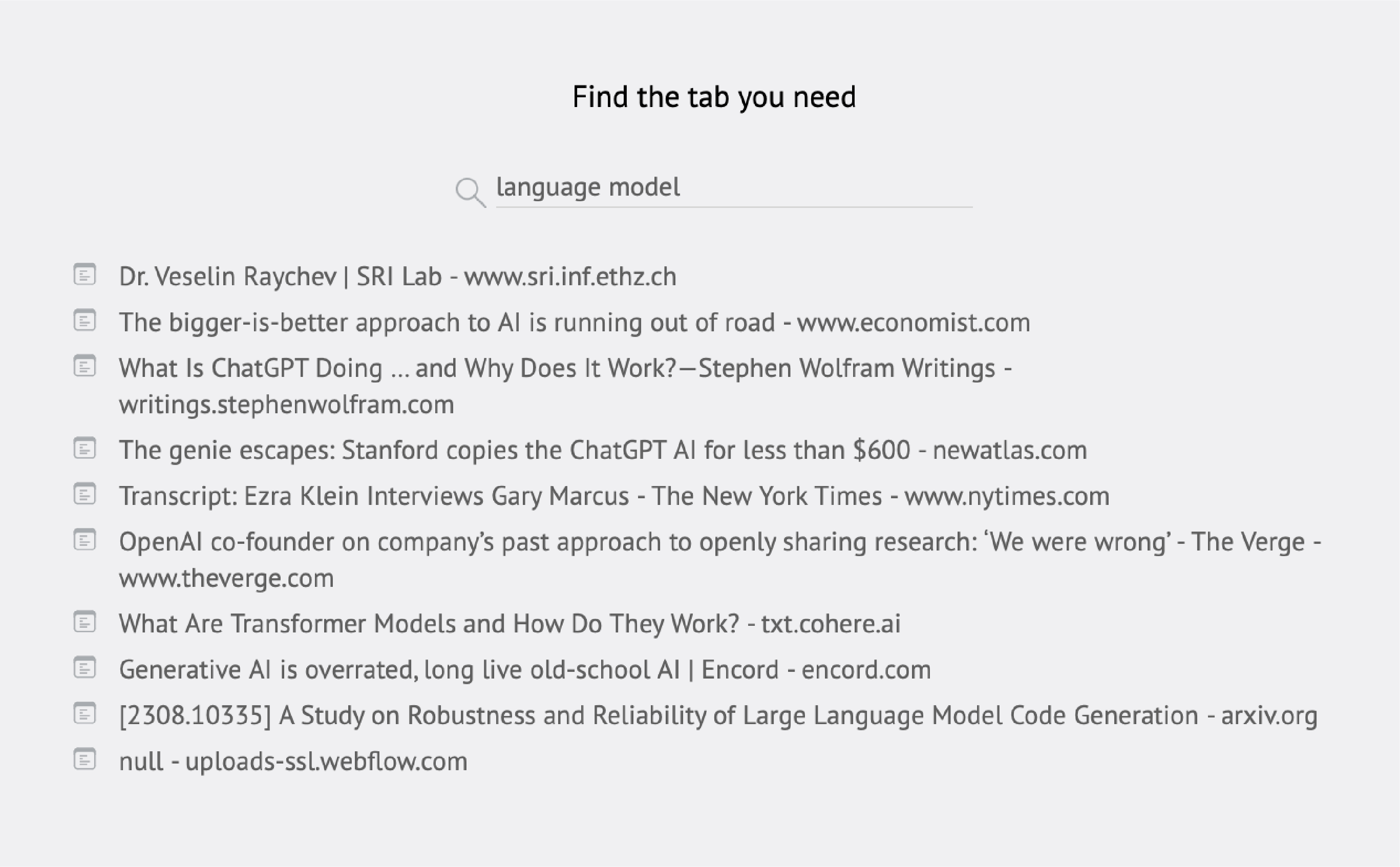 TabCrunch search view
