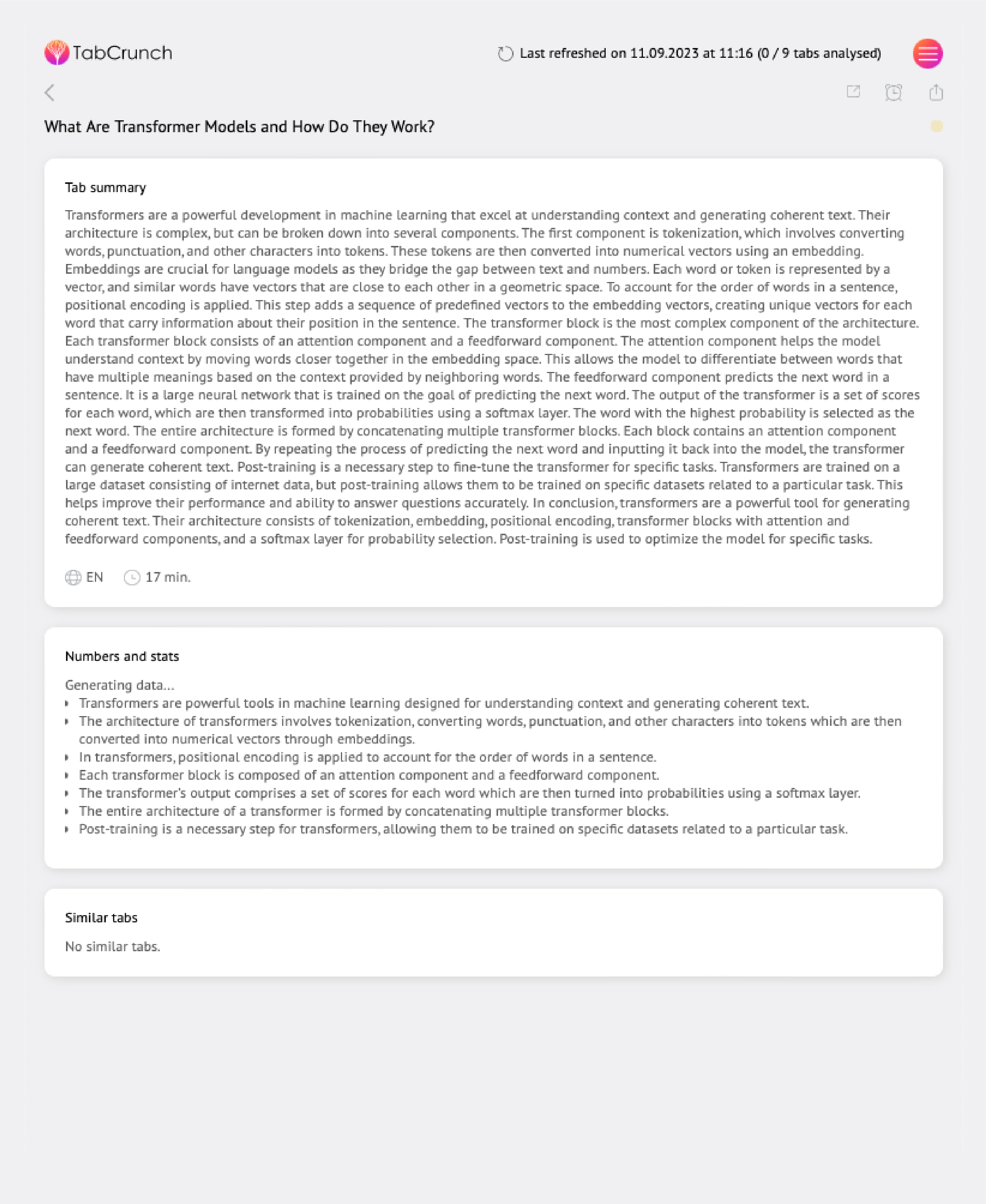 TabCrunch single tab view